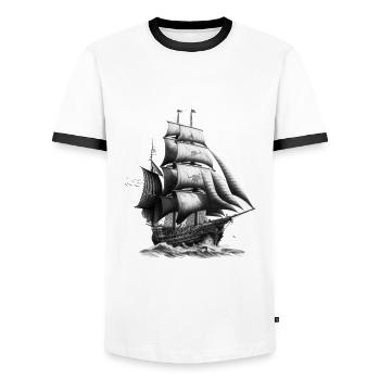 Sailing ship on the high seas: freedom and adventure - Men's Ringer Shirt - white/black - Front - AI Model Female 172 light (172cm) & AI Model Male 178 dark (178cm)