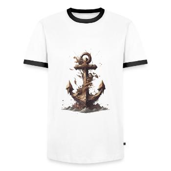nautischer Anker - Männer Kontrast-T-Shirt - Weiß/Schwarz - Vorne - AI Model Female 172 light (172cm) & AI Model Male 178 dark (178cm)