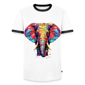 Bunter Origami-Elefant. Geometrische Kunst. - Männer Kontrast-T-Shirt - Weiß/Schwarz - Vorne - AI Model Female 172 light (172cm) & AI Model Male 178 dark (178cm)