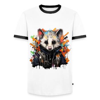 Graffiti animalier : ambiance urbaine d’opossum - T-shirt contrasté Homme - blanc/noir - Devant - AI Model Female 172 light (172cm) & AI Model Male 178 dark (178cm)