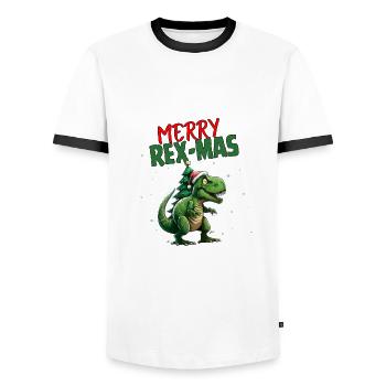 Joyeux Rex-Mas - T-shirt contrasté Homme - blanc/noir - Devant - AI Model Female 172 light (172cm) & AI Model Male 178 dark (178cm)
