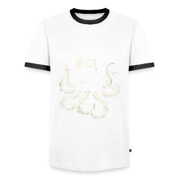 Octopus Diver Vintage Illustration - Men's Ringer Shirt - white/black - Front - AI Model Female 172 light (172cm) & AI Model Male 178 dark (178cm)