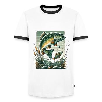 Graphique d’aventure de pêche vintage - T-shirt contrasté Homme - blanc/noir - Devant - AI Model Female 172 light (172cm) & AI Model Male 178 dark (178cm)
