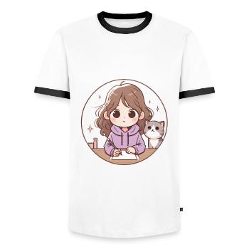 Nouvel An Zéro Fcks Fille Chat Design - T-shirt contrasté Homme - blanc/noir - Devant - AI Model Female 172 light (172cm) & AI Model Male 178 dark (178cm)