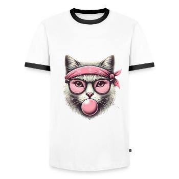 Chat cool avec des lunettes bandana roses - T-shirt contrasté Homme - blanc/noir - Devant - AI Model Female 172 light (172cm) & AI Model Male 178 dark (178cm)