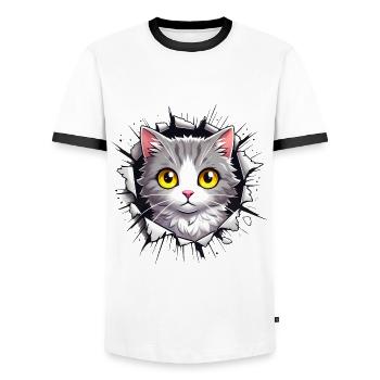 Peeking Cat Through Jagged Hole - Men's Ringer Shirt - white/black - Front - AI Model Female 172 light (172cm) & AI Model Male 178 dark (178cm)