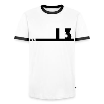 13_Black_Bauhaus93 - Männer Kontrast-T-Shirt - Weiß/Schwarz - Vorne - AI Model Female 172 light (172cm) & AI Model Male 178 dark (178cm)