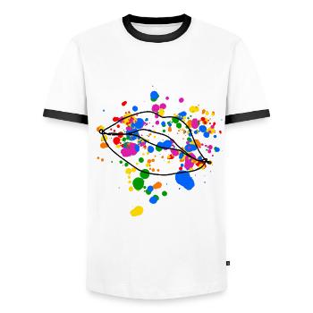 Conception de lèvres queer Kissing - T-shirt contrasté Homme - blanc/noir - Devant - AI Model Female 172 light (172cm) & AI Model Male 178 dark (178cm)