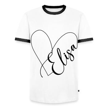 Elisa Name Heart Line - Men's Ringer Shirt - white/black - Front - AI Model Female 172 light (172cm) & AI Model Male 178 dark (178cm)