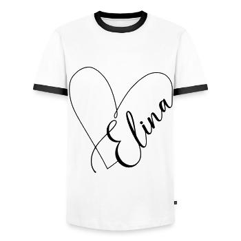 Elina Name Heart Line - Men's Ringer Shirt - white/black - Front - AI Model Female 172 light (172cm) & AI Model Male 178 dark (178cm)