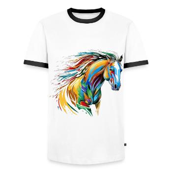 Murmure du vent : majestueux cheval arc-en-ciel - T-shirt contrasté Homme - blanc/noir - Devant - AI Model Female 172 light (172cm) & AI Model Male 178 dark (178cm)