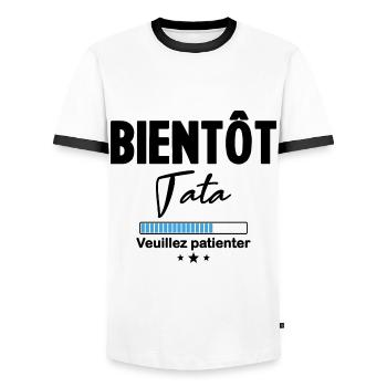 Bientot tata veuillez patienter - T-shirt contrasté Homme - blanc/noir - Devant - AI Model Female 172 light (172cm) & AI Model Male 178 dark (178cm)
