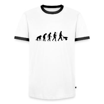 HANDWERKER EVOLUTION (BAUSTELLEN SHIRT) - Männer Kontrast-T-Shirt - Weiß/Schwarz - Vorne - AI Model Female 172 light (172cm) & AI Model Male 178 dark (178cm)