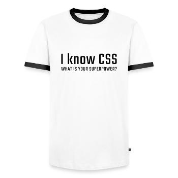 I know CSS - Men's Ringer Shirt - white/black - Front - AI Model Female 172 light (172cm) & AI Model Male 178 dark (178cm)
