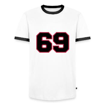 Number69 - T-shirt contrasté Homme - blanc/noir - Devant - AI Model Female 172 light (172cm) & AI Model Male 178 dark (178cm)
