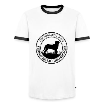 Steirische Rauhhaarbracke Jagdgebrauchshund Hunde - Männer Kontrast-T-Shirt - Weiß/Schwarz - Vorne - AI Model Female 172 light (172cm) & AI Model Male 178 dark (178cm)