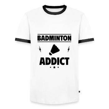 Badminton-Süchtig - Männer Kontrast-T-Shirt - Weiß/Schwarz - Vorne - AI Model Female 172 light (172cm) & AI Model Male 178 dark (178cm)