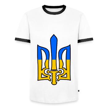 Ukraine - Männer Kontrast-T-Shirt - Weiß/Schwarz - Vorne - AI Model Female 172 light (172cm) & AI Model Male 178 dark (178cm)