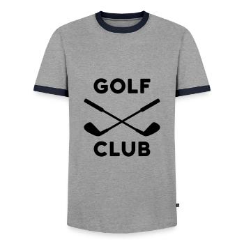 Golf club (überkreuzte Golfschläger) - Männer Kontrast-T-Shirt - Grau/Navy  - Vorne - AI Model Female 172 light (172cm) & AI Model Male 178 light (178cm)