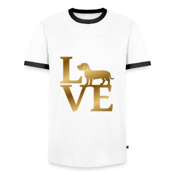 Teckel d’amour - T-shirt contrasté Homme - blanc/noir - Devant - AI Model Female 172 light (172cm) & AI Model Male 178 dark (178cm)