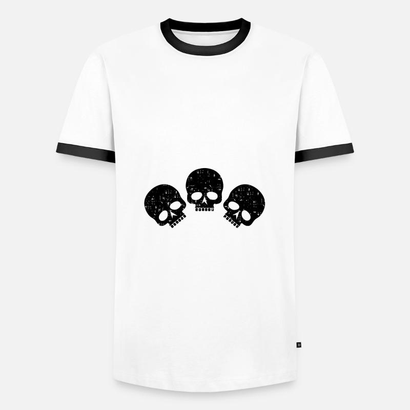 Drei Totenköpfe | distressed Totenköpfe - Männer Kontrast-T-Shirt - Weiß/Schwarz