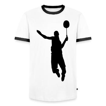 Tennis Badminton Badminton Player Gift - Men's Ringer Shirt - white/black - Front - AI Model Female 172 light (172cm) & AI Model Male 178 dark (178cm)