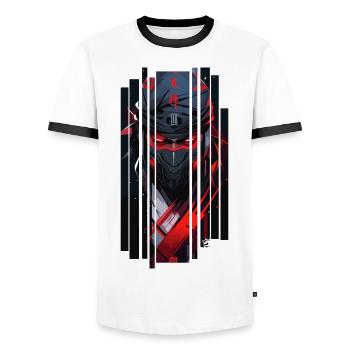 Cyborg Man Ninja Kanji Red - Men's Ringer Shirt - white/black - Front - AI Model Female 172 light (172cm) & AI Model Male 178 dark (178cm)