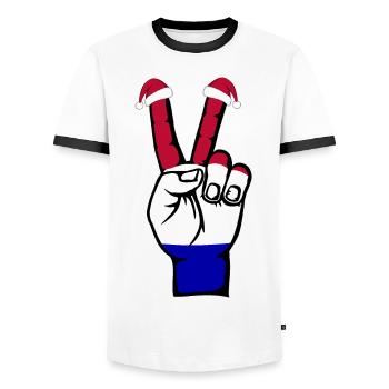 Holland Flag Christmas Peace Symbol - Men's Ringer Shirt - white/black - Front - AI Model Female 172 light (172cm) & AI Model Male 178 dark (178cm)