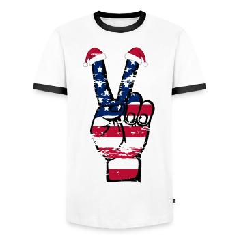 USA Flag Christmas Peace Symbol used - Men's Ringer Shirt - white/black - Front - AI Model Female 172 light (172cm) & AI Model Male 178 dark (178cm)