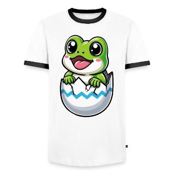 Colorful Easter Egg with Hatching Frog Motif - Men's Ringer Shirt - white/black - Front - AI Model Female 172 light (172cm) & AI Model Male 178 dark (178cm)