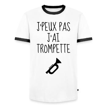 Trumpet - Trumpeter - Music - Trompette - Trompete - Men's Ringer Shirt - white/black - Front - AI Model Female 172 light (172cm) & AI Model Male 178 dark (178cm)
