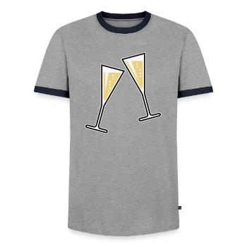 2 Glasses Of Sparkling Wine (Funnel / Closed / 3C) - Men's Ringer Shirt - grey/navy  - Front - AI Model Female 172 light (172cm) & AI Model Male 178 light (178cm)