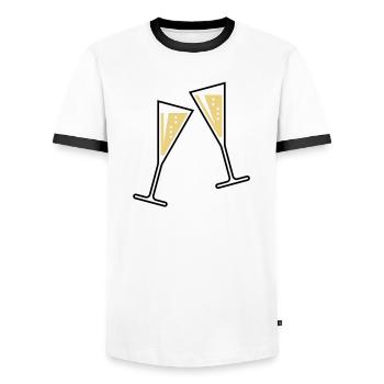2 Glasses Of Sparkling Wine (Funnel / Closed / 3C) - Men's Ringer Shirt - white/black - Front - AI Model Female 172 light (172cm) & AI Model Male 178 dark (178cm)