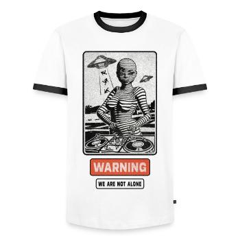 Music | Extraterrestrial woman with a mixing console. - Men's Ringer Shirt - white/black - Front - AI Model Female 172 light (172cm) & AI Model Male 178 dark (178cm)