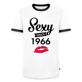 Sexy Since 1966 - Männer Kontrast-T-Shirt - Weiß/Schwarz - Vorne - AI Model Female 172 light (172cm) & AI Model Male 178 dark (178cm)