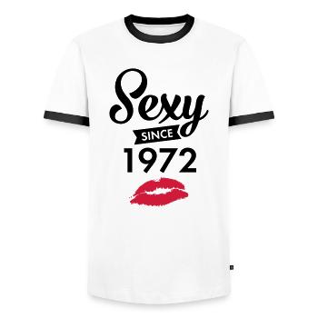 Sexy Since 1972 - Men's Ringer Shirt - white/black - Front - AI Model Female 172 light (172cm) & AI Model Male 178 dark (178cm)