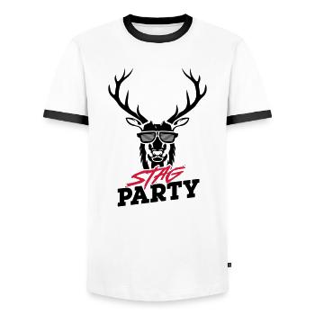 Stag Party - Black Design - Men's Ringer Shirt - white/black - Front - AI Model Female 172 light (172cm) & AI Model Male 178 dark (178cm)