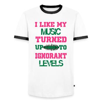 Ich mag meine Musik, die zu Levels geworden ist - Männer Kontrast-T-Shirt - Weiß/Schwarz - Vorne - AI Model Female 172 light (172cm) & AI Model Male 178 dark (178cm)