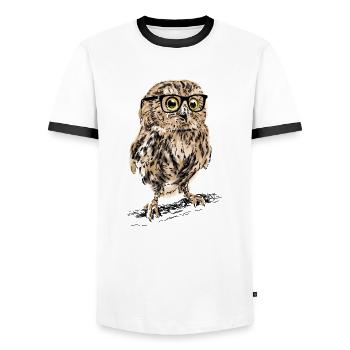AD Owl - Men's Ringer Shirt - white/black - Front - AI Model Female 172 light (172cm) & AI Model Male 178 dark (178cm)