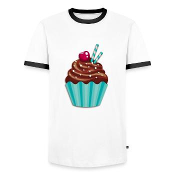Cupcake - Muffin - Donut - Ice cream - chocolate - - Men's Ringer Shirt - white/black - Front - AI Model Female 172 light (172cm) & AI Model Male 178 dark (178cm)