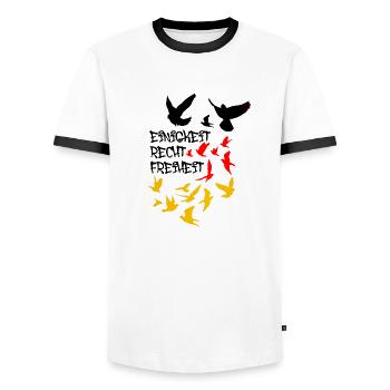 einigkeit ,recht ,freiheit,deutschland,tauben - Männer Kontrast-T-Shirt - Weiß/Schwarz - Vorne - AI Model Female 172 light (172cm) & AI Model Male 178 dark (178cm)
