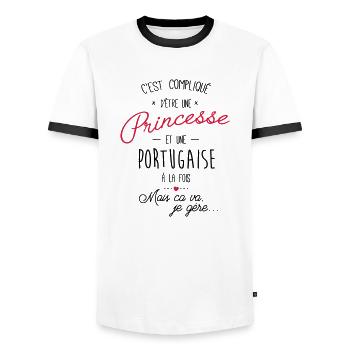 princesse et portugaise - T-shirt contrasté Homme - blanc/noir - Devant - AI Model Female 172 light (172cm) & AI Model Male 178 dark (178cm)