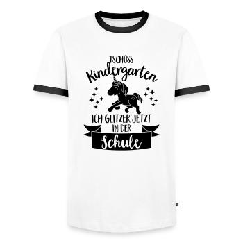 Tschüss Kindergarten, ich glitzer in der Schule - Männer Kontrast-T-Shirt - Weiß/Schwarz - Vorne - AI Model Female 172 light (172cm) & AI Model Male 178 dark (178cm)