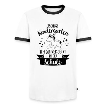 Tschüss Kindergarten, ich glitzer in der Schule - Männer Kontrast-T-Shirt - Weiß/Schwarz - Vorne - AI Model Female 172 light (172cm) & AI Model Male 178 dark (178cm)