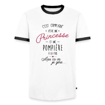 Princesse et pompière - pompier - T-shirt contrasté Homme - blanc/noir - Devant - AI Model Female 172 light (172cm) & AI Model Male 178 dark (178cm)