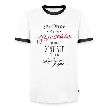 Princesse et Dentiste - T-shirt contrasté Homme - blanc/noir - Devant - AI Model Female 172 light (172cm) & AI Model Male 178 dark (178cm)