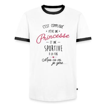 Princesse et sportive - T-shirt contrasté Homme - blanc/noir - Devant - AI Model Female 172 light (172cm) & AI Model Male 178 dark (178cm)