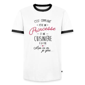 Princesse et cuisinière - T-shirt contrasté Homme - blanc/noir - Devant - AI Model Female 172 light (172cm) & AI Model Male 178 dark (178cm)