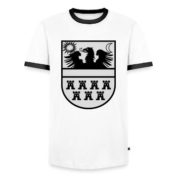 Wappen Siebenbürgen zweifarbig - Männer Kontrast-T-Shirt - Weiß/Schwarz - Vorne - AI Model Female 172 light (172cm) & AI Model Male 178 dark (178cm)