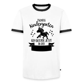 Tschüss Kindergarten, ich glitzer in der Schule - Männer Kontrast-T-Shirt - Weiß/Schwarz - Vorne - AI Model Female 172 light (172cm) & AI Model Male 178 dark (178cm)